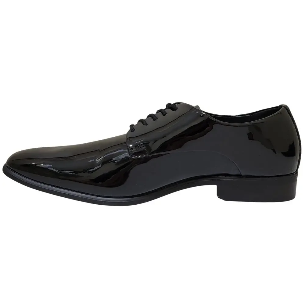 Alfani Men Walkerr Plain Toe Derby Oxfords Size US 11M Black Patent Faux Leather